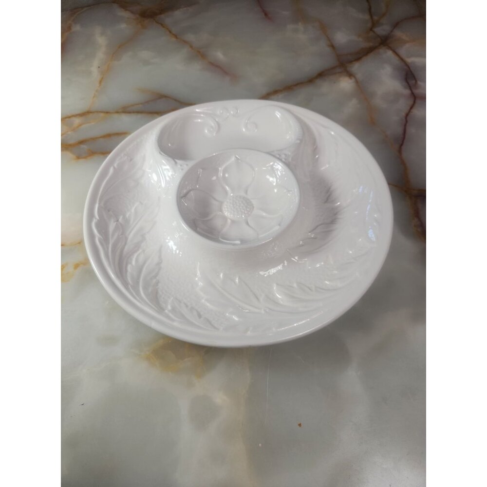 Vintage White Porcelain Artichoke Dishes With Floral Design Set of 2